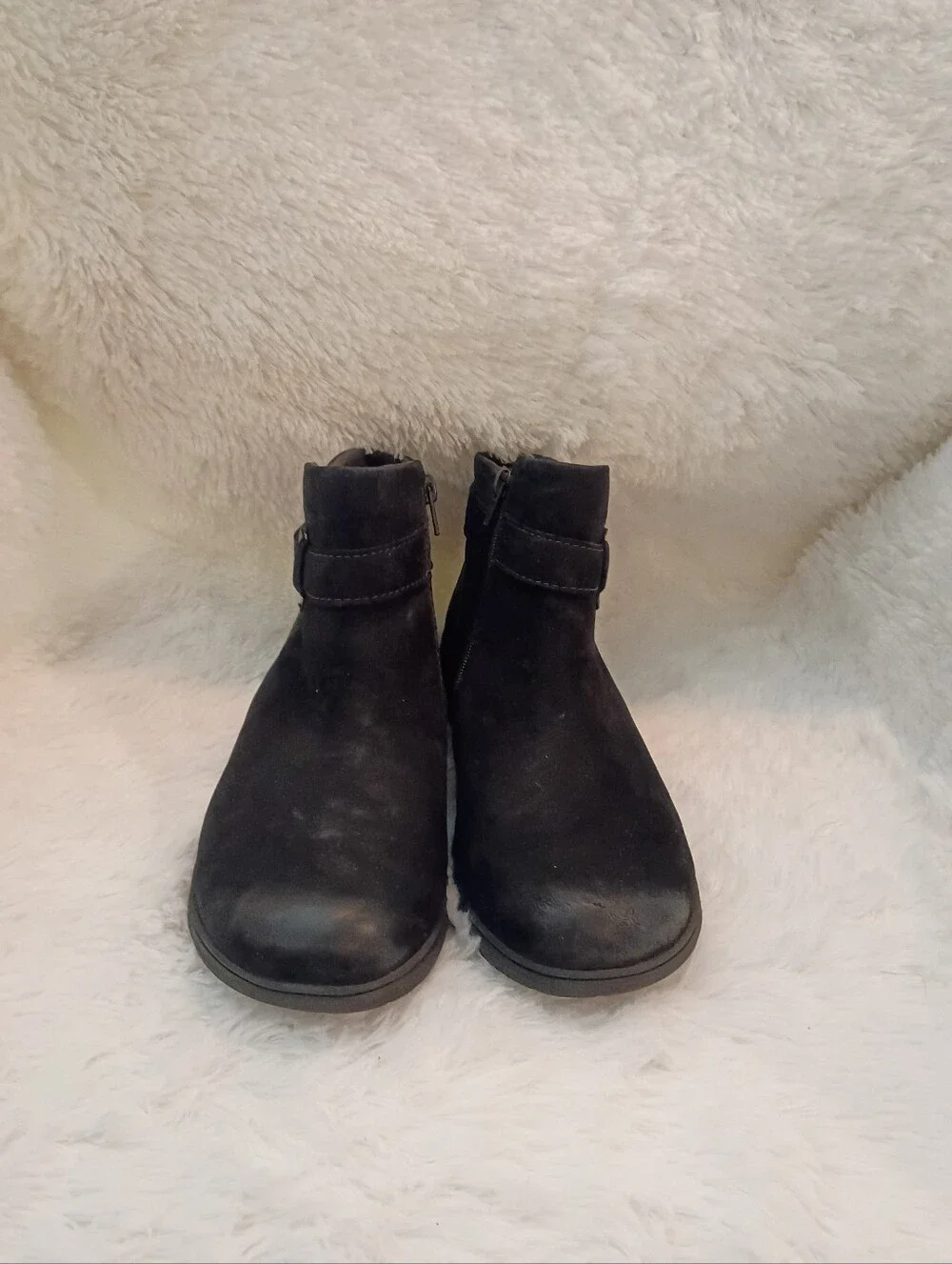 Clarks Black Leather Ankle Booties with Side Zip